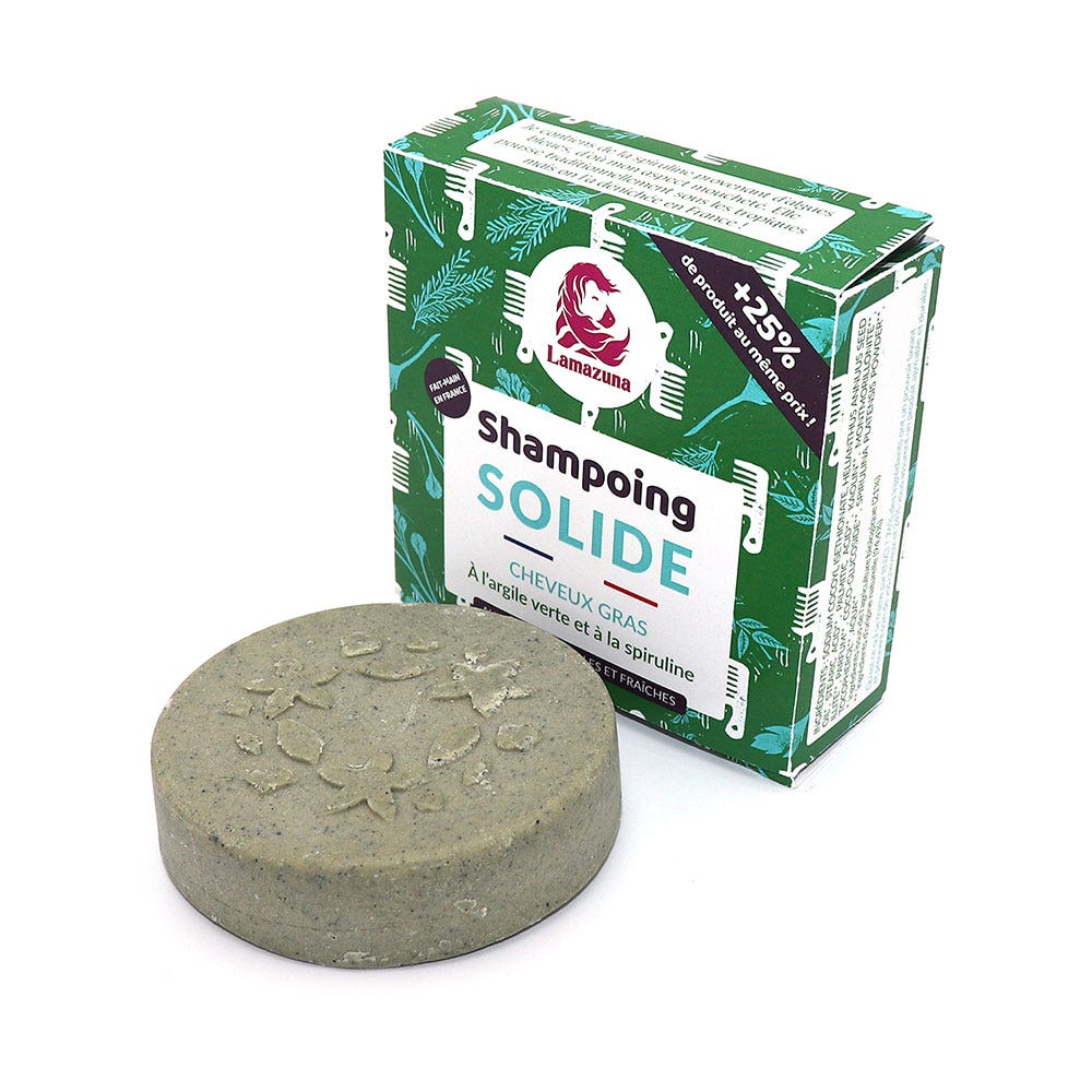 Lamazuna Shampooing Solide Argile Verte et Spiruline Cheveux Gras 55g