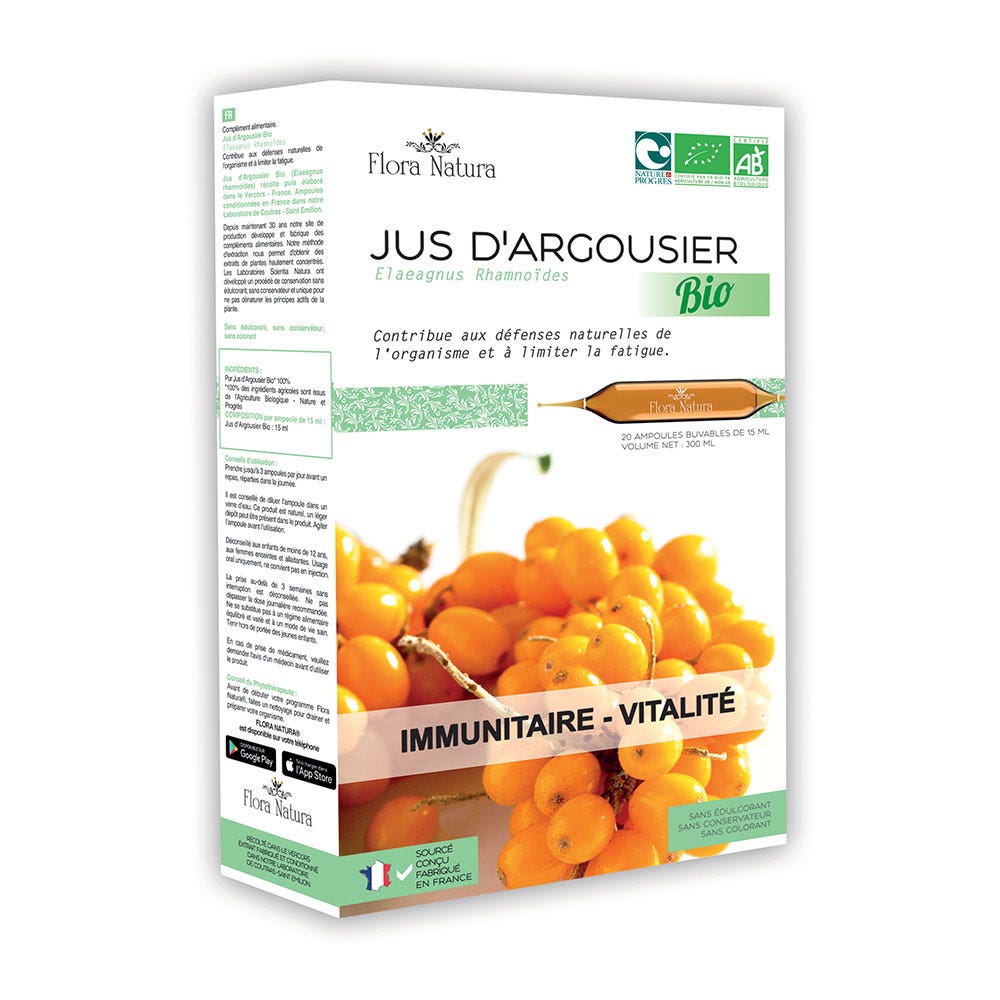 Flora Natura Argousier Bio Immunitaire et vitalité 20 ampoules
