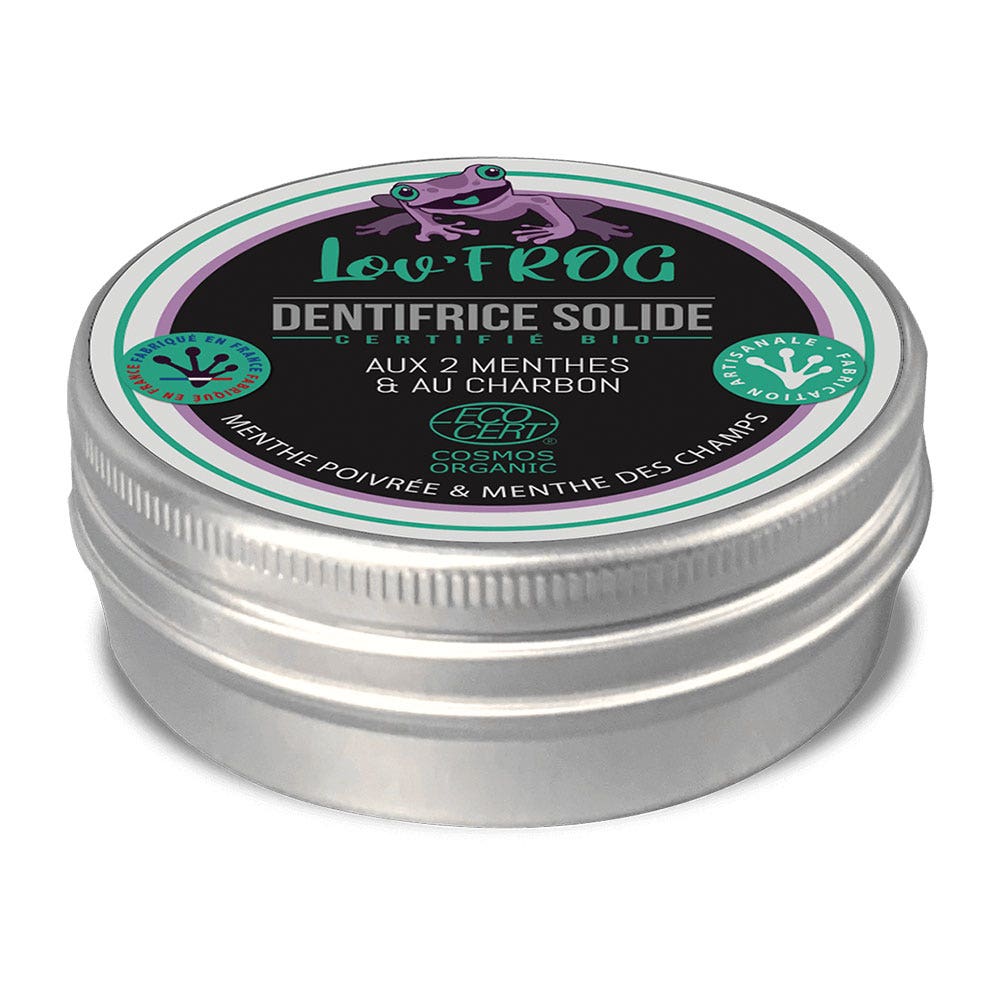 Lov'Frog Dentifrice Solide Aux 2 Menthes & Au Charbon Activé Certifié Bio 50g