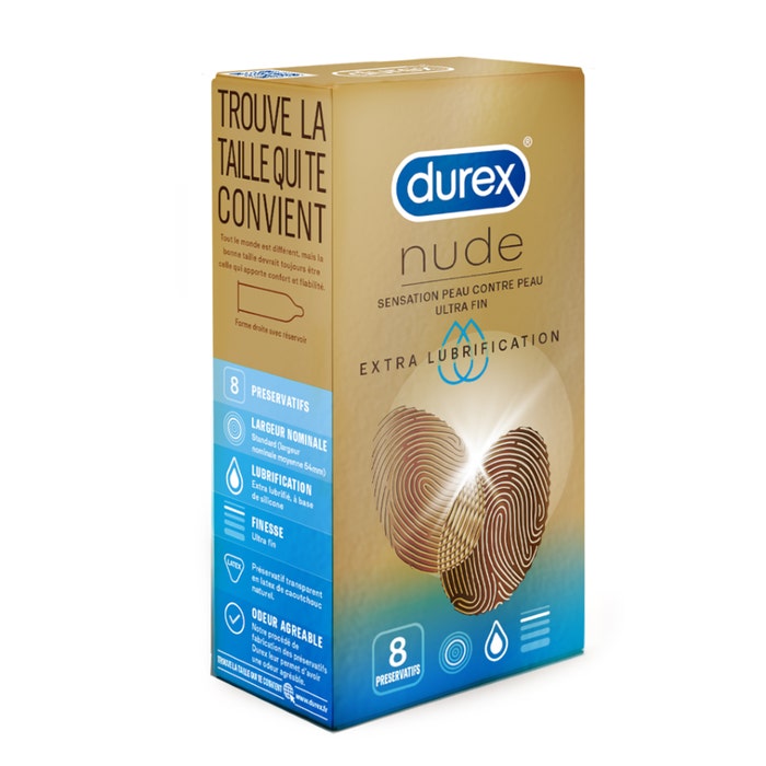 Préservatifs Nude Extra Lubrifié x8 Durex