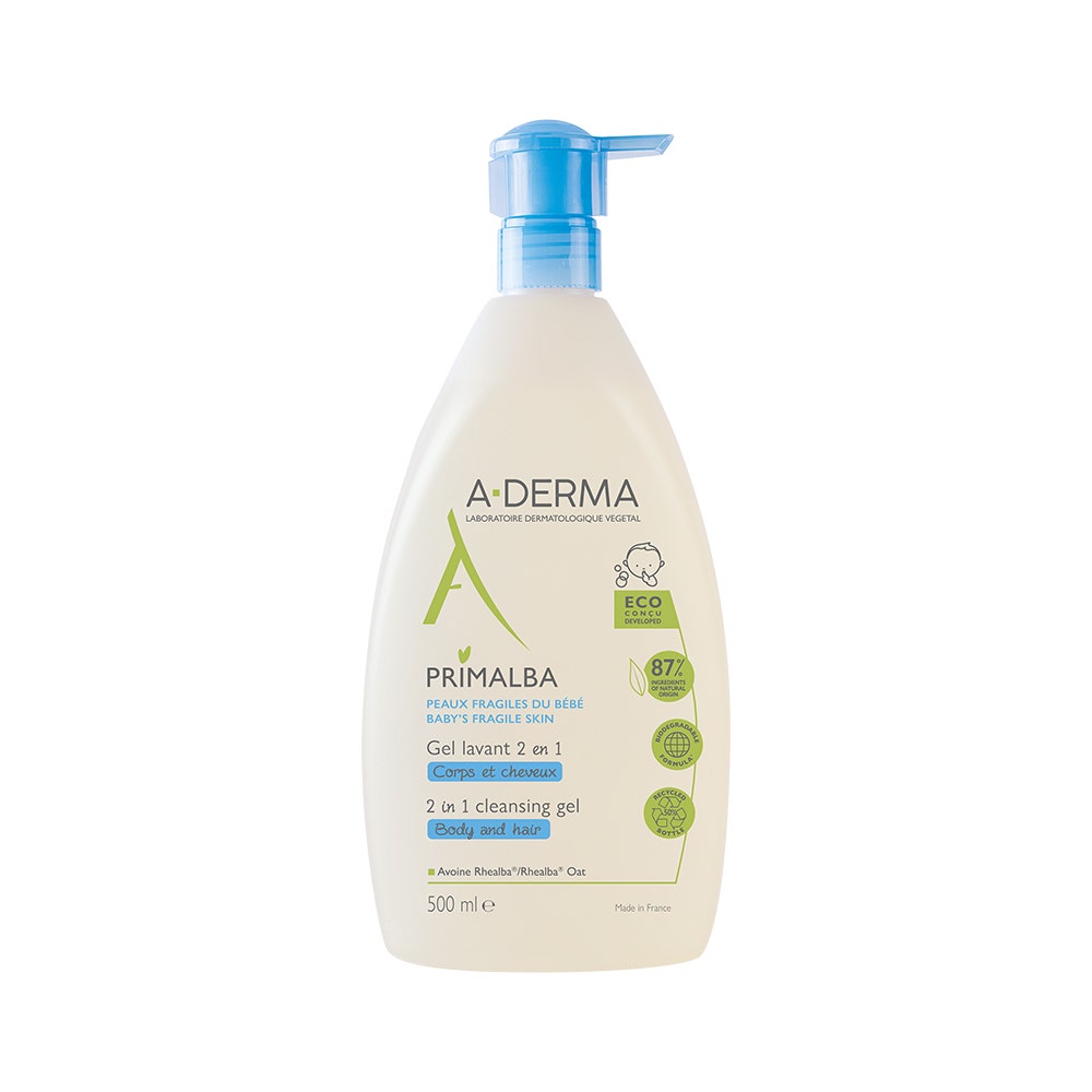A-Derma Primalba Gel Lavant 2 En 1 Pompe Pack Eco Concu 500ml
