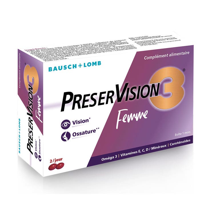 Bausch&Lomb Preservision Complément alimentaire à visée oculaire et osseuse pour la Femme 3 60 capsules