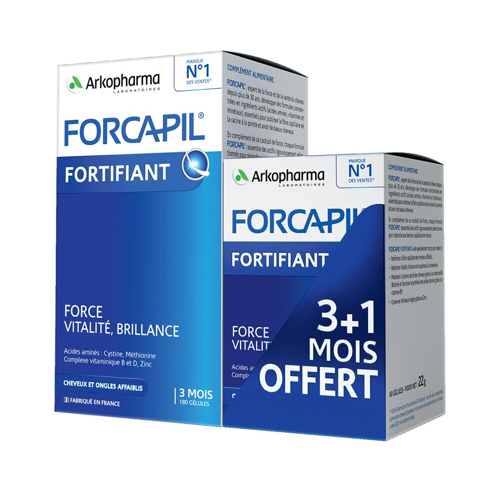 Arkopharma Forcapil Fortifiant Force, Vitalité, Brillance Cheveux et Ongles Affaiblis 180 + 60 gélules
