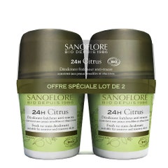 Sanoflore Deodorants Roll-on Bio Citrus efficacité 24h certifié bio 2x50ml