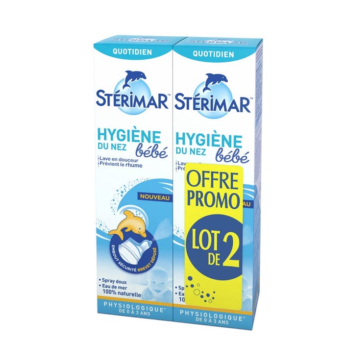 Sterimar Spray Doux Hygiène du Nez Bébé Spray Doux Physiologique 2x100ml
