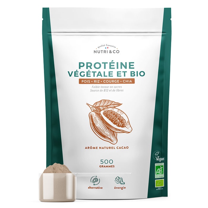 NUTRI&CO Protéine Végétale Bio 4 Sources de Protéines Goût Cacao Vegan 500g