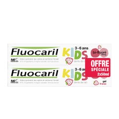 Fluocaril Dentifrice Kids Gel Fraise 3-6 ans 2x50ml