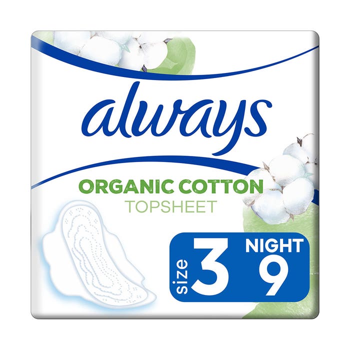 Serviettes Taille 3 Ultra Night Avec Ailettes 100% Organic Cotton x9 Always