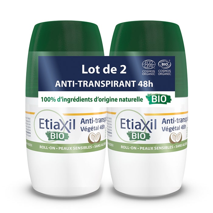 Roll-on Anti-Transpirant 48h Certifie Bio 2x50ml Déodorant Peaux sensibles Etiaxil
