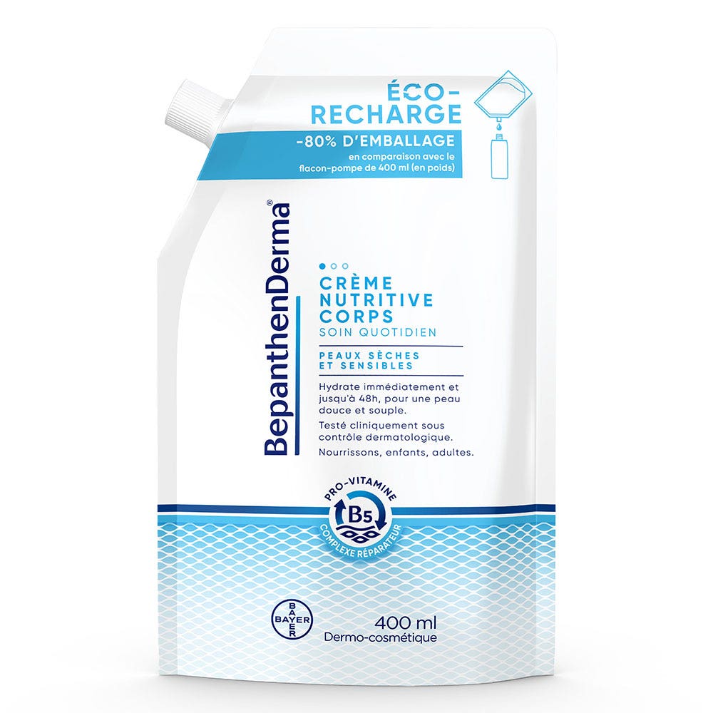 Bepanthen Derma Crème Nutritive Corps Eco-Recharge Peaux Sèches et Sensibles 400ml