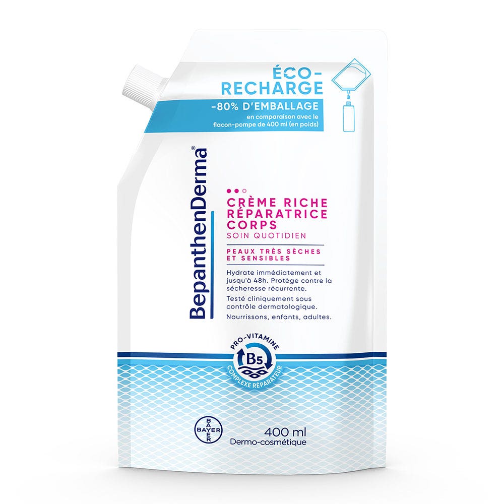 Bepanthen Derma Crème Riche Réparatrice Corps Eco-Recharge Peaux Très Sèches et Sensibles 400ml