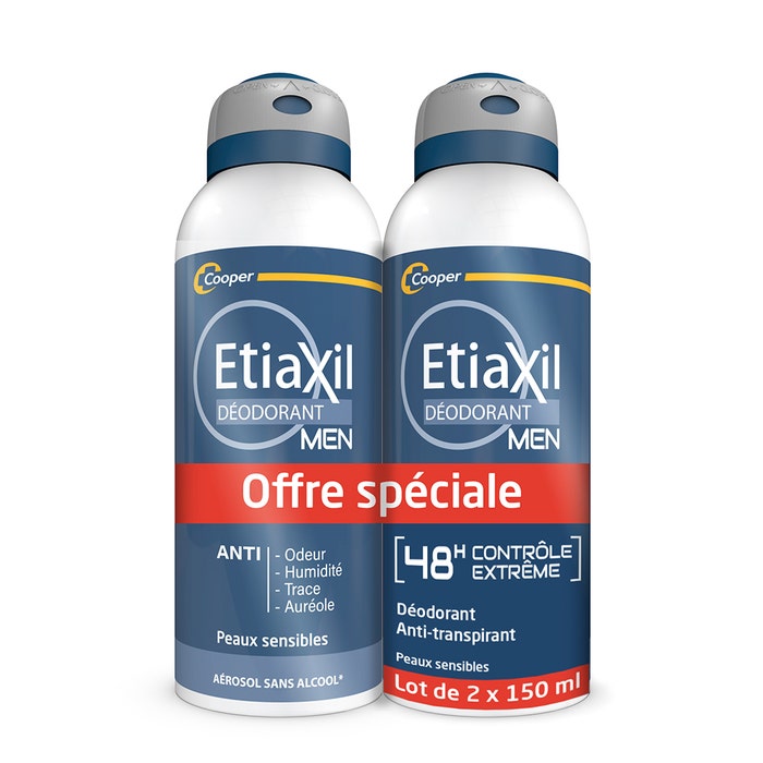 Etiaxil Déodorant Spray 48h Sans Aluminium Homme 2x150ml