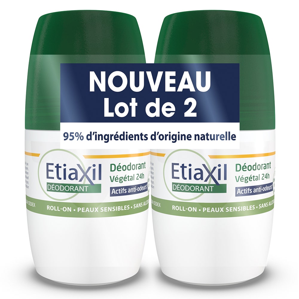 Etiaxil Déodorant Roll-on Végétal 24h Peaux Sensibles 2x50ml