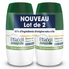 Etiaxil Déodorant Roll-on Végétal 24h Peaux Sensibles 2x50ml