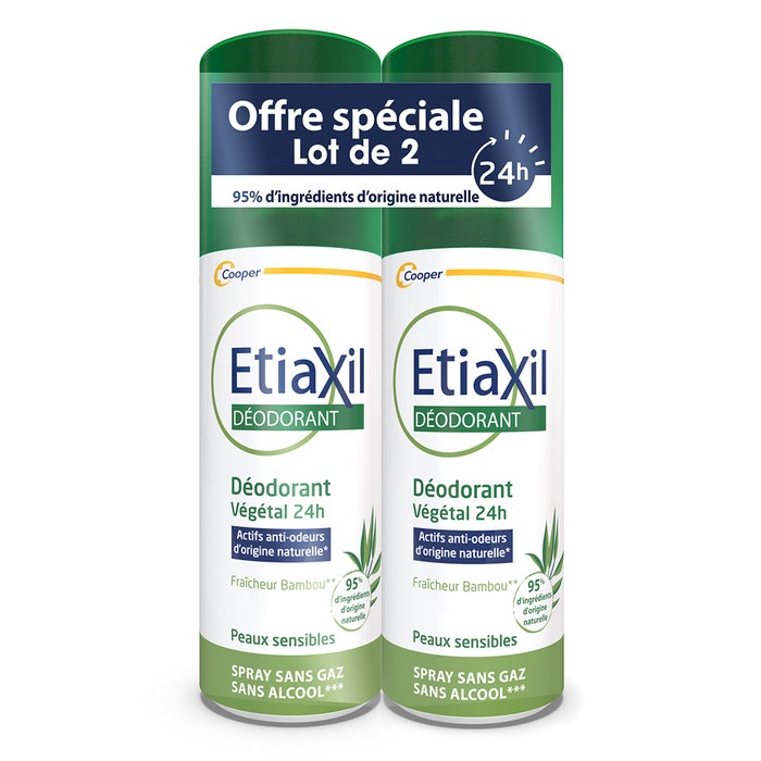 Etiaxil Déodorant Spray Végétal 24h Peaux sensibles 2x100ml