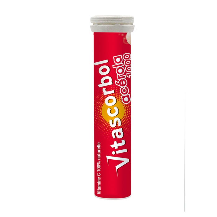 Vitascorbol Acérola 1000 Fatigue Système Immunitaire Goût Fruits Rouges Tube 18 comprimés