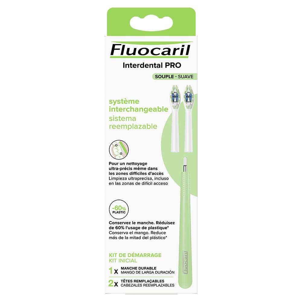 Fluocaril Brosse à dents à tête remplaçable Interdental PRO Souple Kit de démarrage