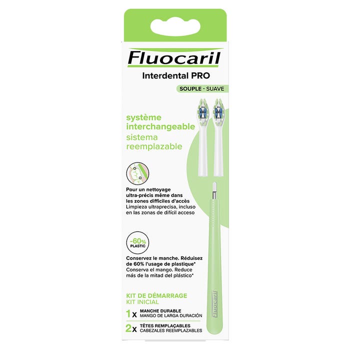 Brosse à dents à tête remplaçable Interdental PRO Souple Kit de démarrage Fluocaril