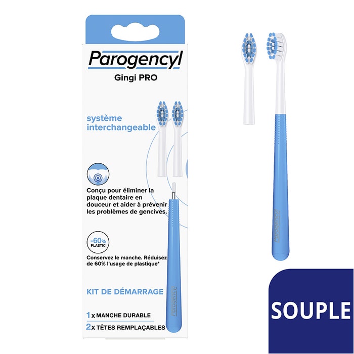 Brosse à dents à tête remplaçable Gingi PRO Souple Kit de démarrage Parogencyl