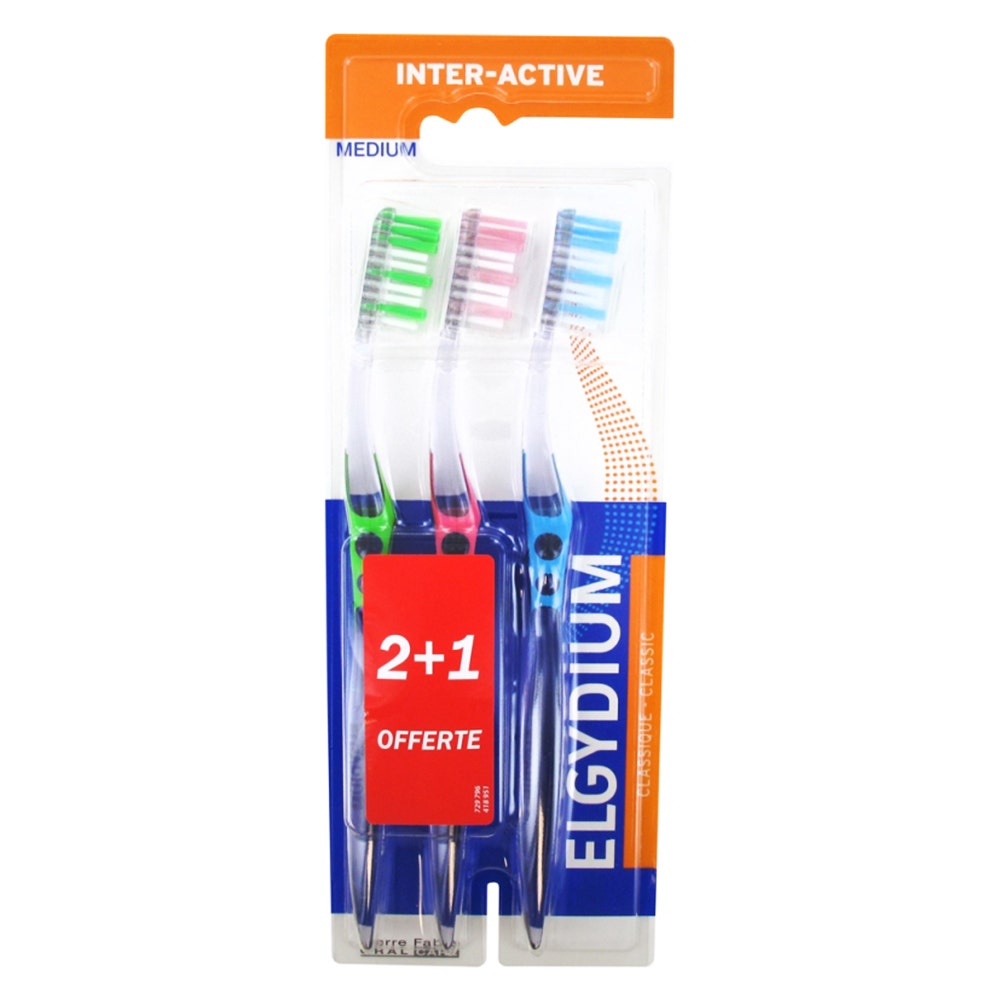 Elgydium Brosse à dents Trio Medium Inter-Active