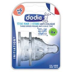 Tétines rondes 3 Vitesses Anti-colique Col large x2 6 mois et plus Dodie