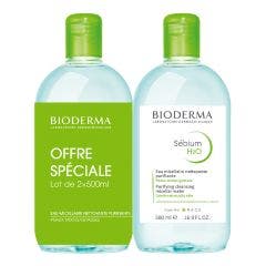 Eau micellaire 2x500 ml Sebium H2O Peaux grasses Bioderma