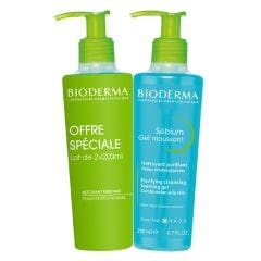 Gel nettoyant 2x200ml Sebium Gel Moussant peaux grasses Bioderma