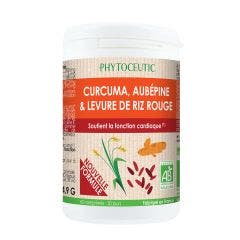 Curcuma, aubépine et Levure De Riz Rouge Bio 60 Comprimés Soutient la fonction cardiaque Phytoceutic