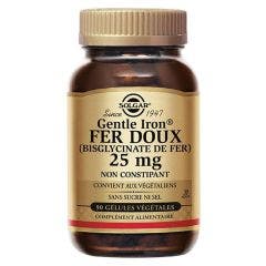 Gentle Iron Fer Doux 25mg 90 Gélules Végétales Solgar