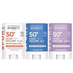 Stick Protecteur SPF50+ Bio Coloré SPORT Voyage 12g Soins Solaires Laboratoires De Biarritz