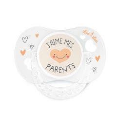 Sucette Symétrique Silicone Collection J'aime Maman Et Papa 18 Mois et Plus Luc Et Lea