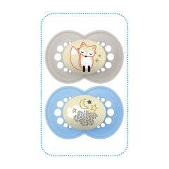Sucettes Symetriques Phosphorescentes Silicone x2 18 Mois Et Plus Mam