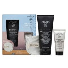 Coffret Double Nettoyage Gel Nettoyant Noir 150ml + Lait Nettoyant 3-en-1 50ml + Cotons Réutilisables Apivita