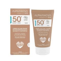 Crème Solaire Visage Waterproof Teintée Dorée Spf50+ Bio 50g Organic Sun Parfum Monoi Alphanova