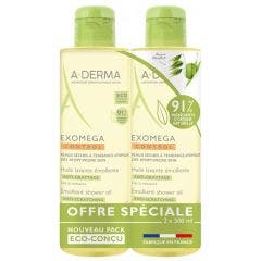Huile Lavante Emolliente Biodegradable 2x500ml Exomega Control A-Derma