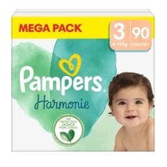 Couches Taille 3 x90 Harmonie 6 à 10kg Pampers