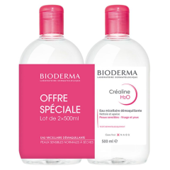 Eau Micellaire 2x500ml Crealine H2O Sans parfum Bioderma