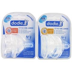 Dodie tétine initiation+ col large 3 vitesses silicone 2 tétines