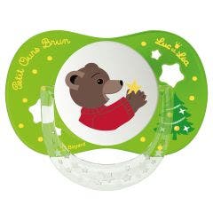 Sucette Physiologique avec anneau Petit Ours Brun Noël x1 0 à 6 mois Luc Et Lea