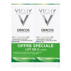 Shampoing antipelliculaire traitant pelicules et démangeaisons pour cheveux secs 2x200ml Dercos Vichy