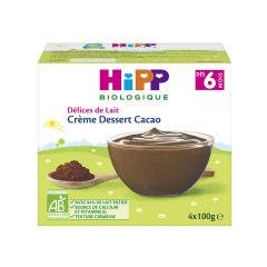 Creme Dessert Cacao Bio Delices De Lait Des 6 Mois Biologique 4x100g Hipp
