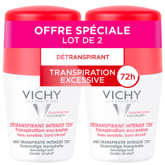 Détranspirant Intensif Efficace 72h 2x50ml Déodorant Roll-on Peaux Sensibles Vichy