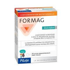Magnésium, taurine, vitamine B6 et vitamine D3 Enfant 20 Sticks Orodispersibles Formag Pileje