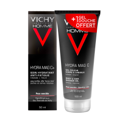 Soin Hydratant Anti-fatigue 50ml Hydramag Peaux Sensibles + Gel Douche Offert 100ML 150ml Homme Vichy