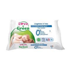 Toilette bébé à l'eau 56 lingettes Peaux sensibles Love&Green