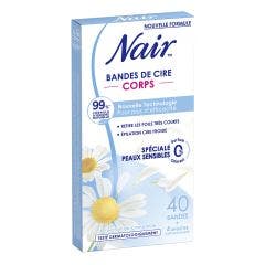 Bandes de cire Corps 40 bandes + 4 lingettes Peaux sensibles Nair