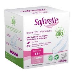 Serviettes hygiéniques jour avec ailettes coton bio x10 Saforelle