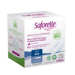 Serviettes Hygiéniques Nuit avec ailettes coton bio x10 Saforelle