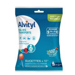 Mal des transports 10 sucettes Cola et fraise Alvityl