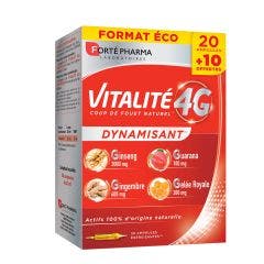 Dynamisant Naturel Ginseng Gingembre Gelée Royale et Guarana 30 ampoules Vitalité 4G Forté Pharma